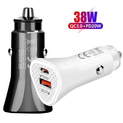 China QC 3.0+PD 2 Ports 38W 2 Ports Fast Type-C Car Charger Adapter , USB C Car Charger Adapter QC3.0+PD for sale