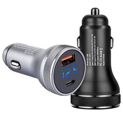 China QC 3.0+PD 2 Ports Car Charging Accessories Dual Usb Car Charger Adapter 2 Usb Port Led Display 36W Smart Car Charger For Android Mobile Phone Iphone for sale