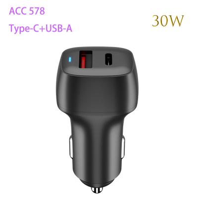 China QC 3.0+PD 2 Ports Car Charging Accessories Dual 30W Usb Smart Car Charger Adapter 2 Usb Port Car Charger For Iphone Mobile Phone for sale