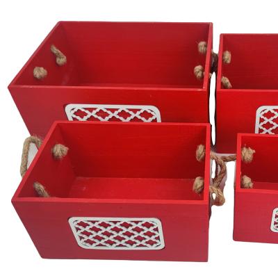 China Wholesale Sustainable Wooden Storage Box Small Desktop Storage Box With Rope Handle for sale