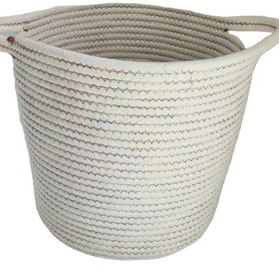 China Modern and fashionable household goods matching Nordic simple elegant basket handle cotton rope storage basket for sale