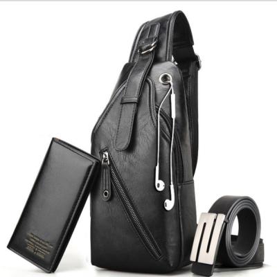 China 2020 new style PU leather 3pieces set sling bag custom for men for sale