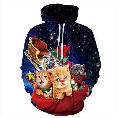 China Breathable Couples Cat Mona Lisa Autumn Winter Pullover Printed Casual Hooded Christmas Sweater for sale