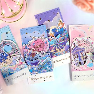 China Europe 4 Designs Starlight Travel Series Folding Greeting Card Decoration Hand Account DIY Material Diffuse Greeting Card JIUMO for sale