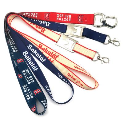 China Hotsale Lanyard Keychain With Custom Logo Beer Opener Nylon Lanyard Keychain Sublimation Printing Neck Strap Bottle Opener Lanyard for sale