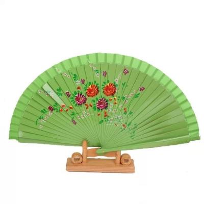 China Europe Fluorescent Green Color Customized Spanish Favor Hand Printed Wooden Fan for sale