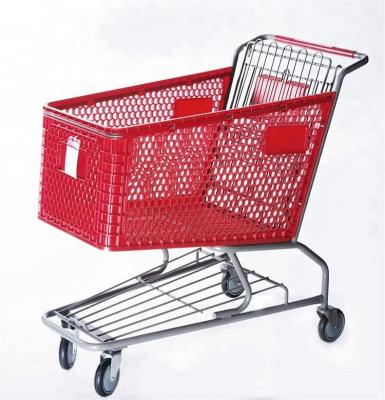 China Unfolding Style Shopping Trolley Plastic Unfolding Supermarket Grocery Cart With Plastic Basket for sale