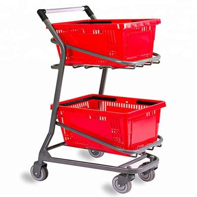 China Unfolding Supermarket Basket Rack Shopping Trolley Grocery Cart for sale