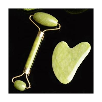 China Custom green face massage tools bulk massage tools jade roller gua sha set gua sha jade roller for sale