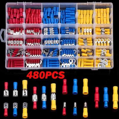 China 480/300/280Pcs Power Assorted Spade Terminals Insulated Cable Connector Electrical Wire Crimp Butt Ring Fork Set Ring Lugs Rolled Kit for sale