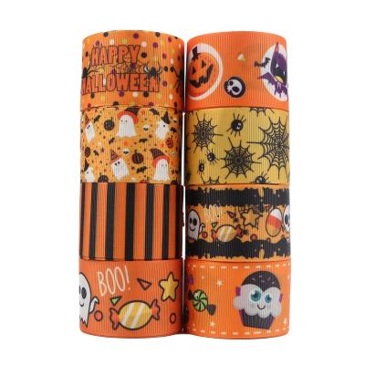 China Custom Printed Midi Ribbons Vivid Color Fastness 38mm Halloween Grosgrain Ribbon 38mm Eco-friendly for sale