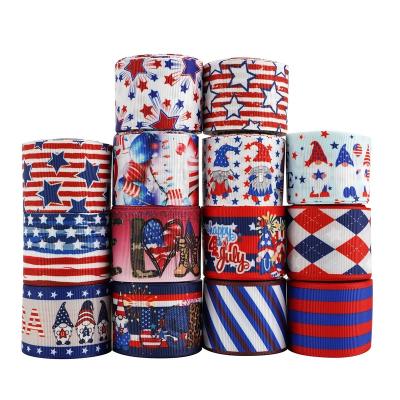 China Bright Color Stability Midi Ribbons Cheap Heat Transfer USA Flag 38mm 75mm Grosgrain Hair Custom Printing Ribbon for sale