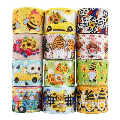 China Bright Color Stability Midi Factory Wholesale Price No Face Gnome Autumn Sublimation Printed Polyester Grosgrain Ribbon Roll for sale