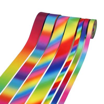 China Bright Color Fastness Midi Sublimation Printed Gradient Rainbow Color Satin Dishonest Customized Ribbon For Decorating Gift Baskets Party Decor for sale