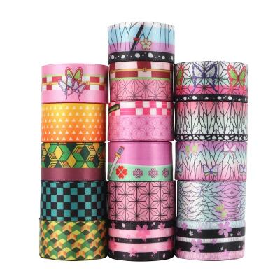 China Bright Color Stability Midi Ribbons Roll Sale High Quality Double Faced 25mm 38mm Custom Heat Transfer Printing Satin Kimetsu Ribbon for sale