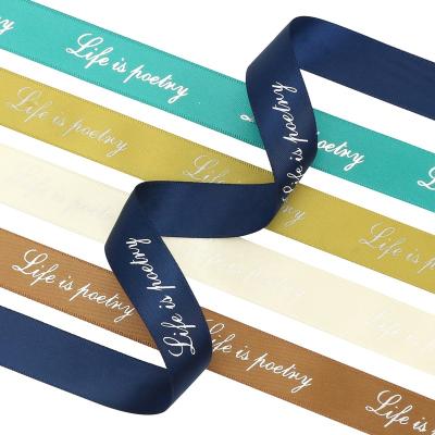 China Wholesale Eco-friendly Midi Ribbons Ink Plastisol Branded Name Print Custom Logo Satin Ribbon for sale