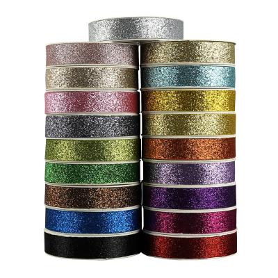 China Luster Midi Custom Glitter Ribbon Cut Edge Wedding Decor Cake Candy Box Packaging Materials Diy Accessories Sheer Color Ribbon 25yards for sale