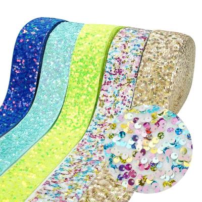 China High Quality Multi Colors Velvet Sequin Ribbons Hair Bow Sequin Ribbon Midi Listones For Hair Accessories Opens Making for sale