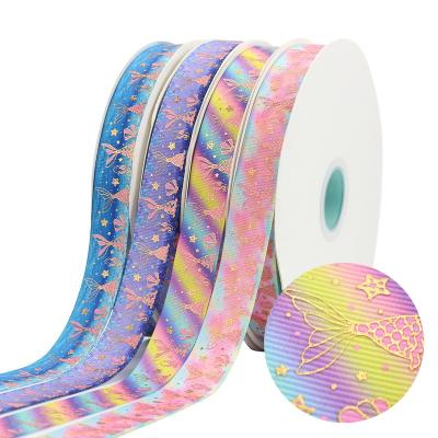 China High Quality Custom Made 38mm Printed Ribbon Eco-friendly Midi Ribbons Factory Price Logo Pattern Ink Foil Mermaid Gift for sale