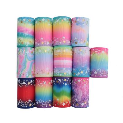 China Single Face Hair Accessories Branding Grosgrain Printed Glow Star Ribbon for sale