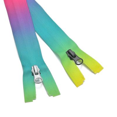 China 7# Reversible Rainbow Zipper Open End Nylon Gradient Heat Transfer Printing Color For Backpack for sale