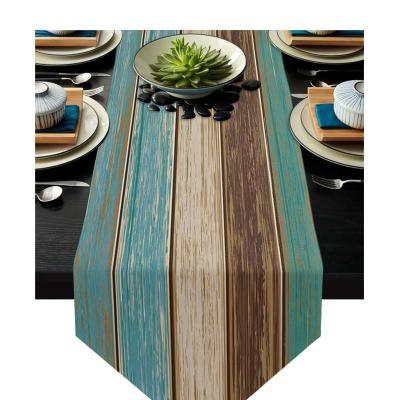 China Long Table Dressing Runner Brown Teal Board Game Farmhouse Vintage Barn Wood Style Durable Lightweight Country Placemat Scarf for sale