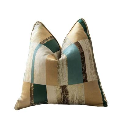 China Moden Luxury Green Gold Striped Jacquard Luxury Nordic European Throw Pillow Covers Decorative Pillows For Sofa Home Decor for sale