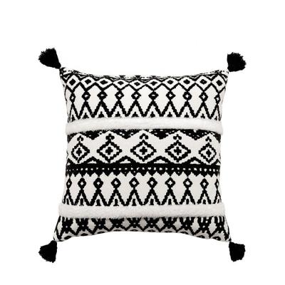 China Luxury Non-Toxic Macrame Boho Decor Pillow Cushion With Tassel Black Boho Embellished Decorative Cushion Cover Tile Covers for sale