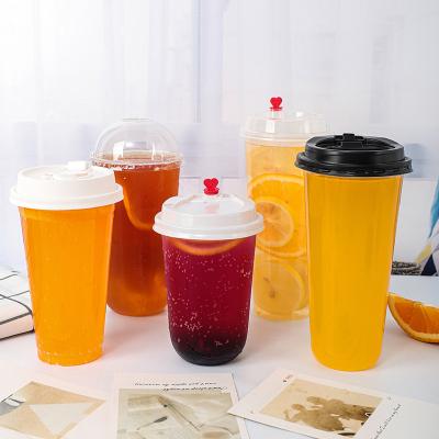 China Single Wall custom logo transparent thick smoothie Disposable plastic boba milktea cups bubble tea PLA cup with lid For Hot Drink for sale