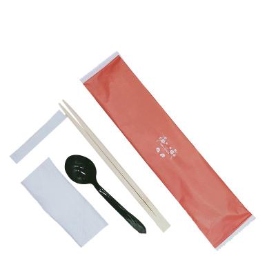 China Camping disposable cutlery set take away cutlery pack chopstick napkin spoon fork restaurant design logo for sale