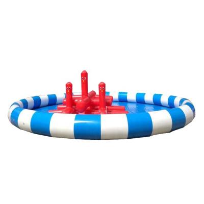 China Good quality outdoor and indoor inflatable swimming pool 0.9mm PVC pirate ship inflatable water park with swimming pool for sale