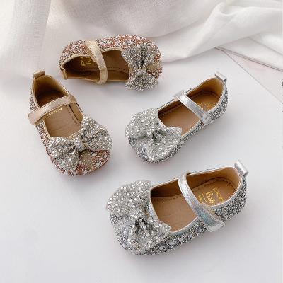 China 2021 New Design Breathable Custom Luxury Stylish Shoes For Kids Bow Crystal Girls Princess Shoes Bling Bling Kids Glitter Shoes for sale