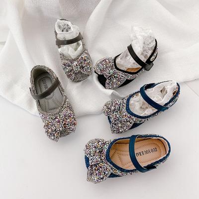 China Wholesale Fashion Breathable Glitter Korean Style Crystal Elegant Shoes For Princess Unique Breathable Rubber Children Girls Shoes for sale