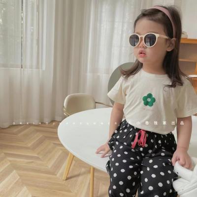 China Wholesale 2022 New Arrivals Breathable Girl Printed Pants Custom Wave Dot Pattern Children Clothing Hot Sale Kids Casual Pants for sale