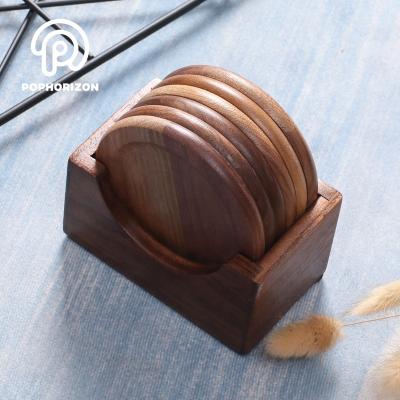 China Real Viable Natural Wooden Teacup Mat Walnut Coaster Set by Poohorizon for sale