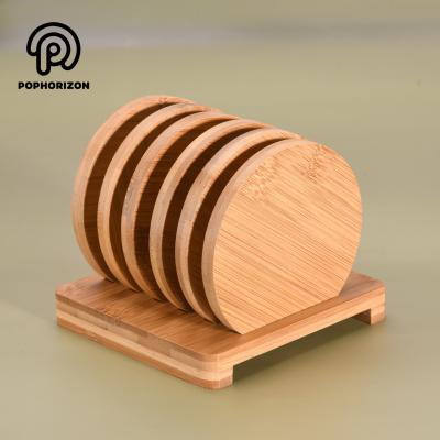 China Pophorizon Sustainable Natural Bamboo Cup Coaster Set Wooden Coaster for sale