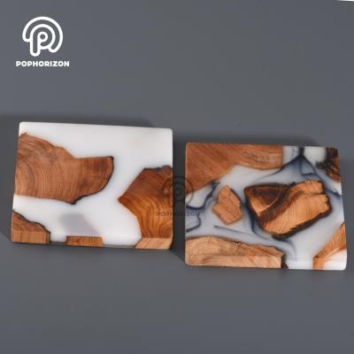 China New Arrived Wooden Viable White Resin Coaster Fashion Mug Coaster Set from Pophorizon for sale