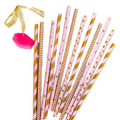 China Fashionable Customized Colors And Pattern Biodegradable Compostable Straight Pla Drinking Paper Straws Rainbow stripe paper drinking straws for sale