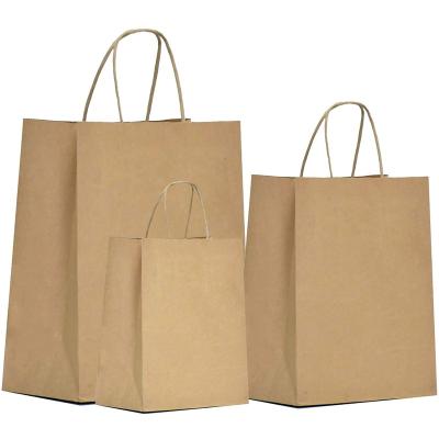 China Bio-degradable factory price recyclable kraft brown paper bag with rope handle your own logo flat handle kraft paper bag for sale