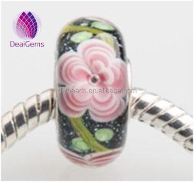 China Crystal Murano big hole glass bead with pink flower for sale