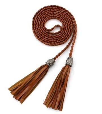 China Decorative Braided Tassel Belts Skinny Woven Waist Belts PU Leather Braided Dress Belts for sale