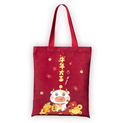 China Year Red Radiant Zodiac Taurus Pure Cotton Canvas Bag Shopping Bag Daily Backpack for sale