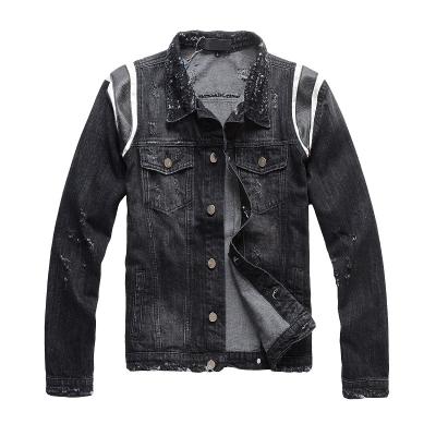 China New France Style #411 Viable Men Distressed Destroyed Baseball Mens Denim Jacket Leather Coat for sale