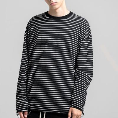 China FOG anti-shrink black street in running stripes black and white oversized cotton long sleeve t-shirt men with custom print Logo Unisex for sale