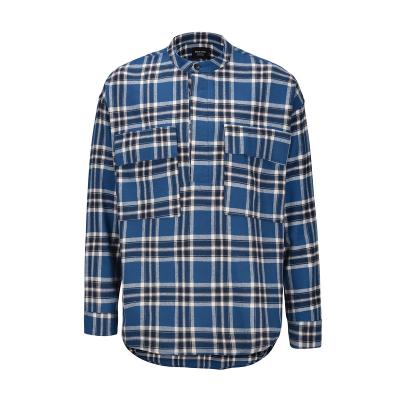 China Anti-pilling in stock can custom design logo and labels black fog street the same Customized Henley Collar Plaid Shirt Men Plaid Shirt for sale