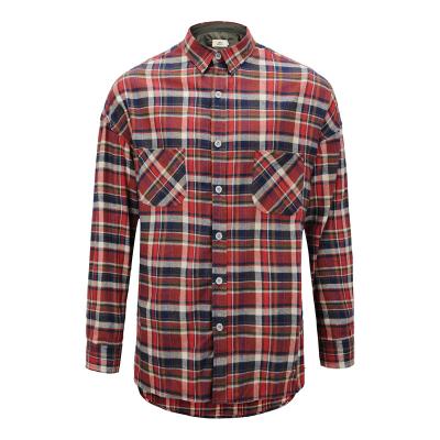 China Anti-pilling in stock can custom design logo and labels black street fog street plaid shirt men red plaid flannel shirt for sale