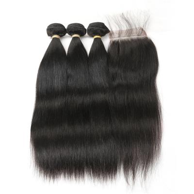 China Wholesale Silky Straight Brazilian Virgin Human Hair Straight Wave Bundles With 4x4 Closure for sale