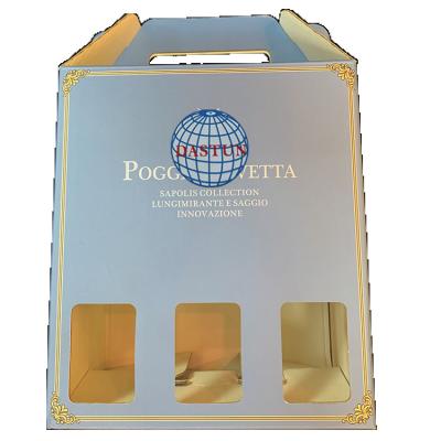 China Recyclable Custom Logo Kraft Corrugated Cardboard Paper Wine Carrier Packaging Gable Gift Box for sale