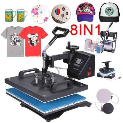 China Garment Shops Cheap Easy Operation 8 in 1 Sublimation Heat Press Machine Hat Shirt Plate Mug Heat Transfer Machine for sale