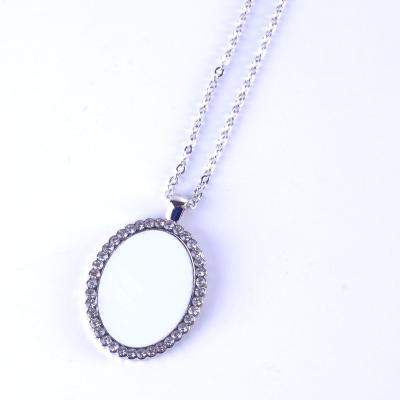 China Hot Selling Custom Fashion Necklace Diamond Oval Necklaces Silver Charm Heat Press Logo Jewelry for sale